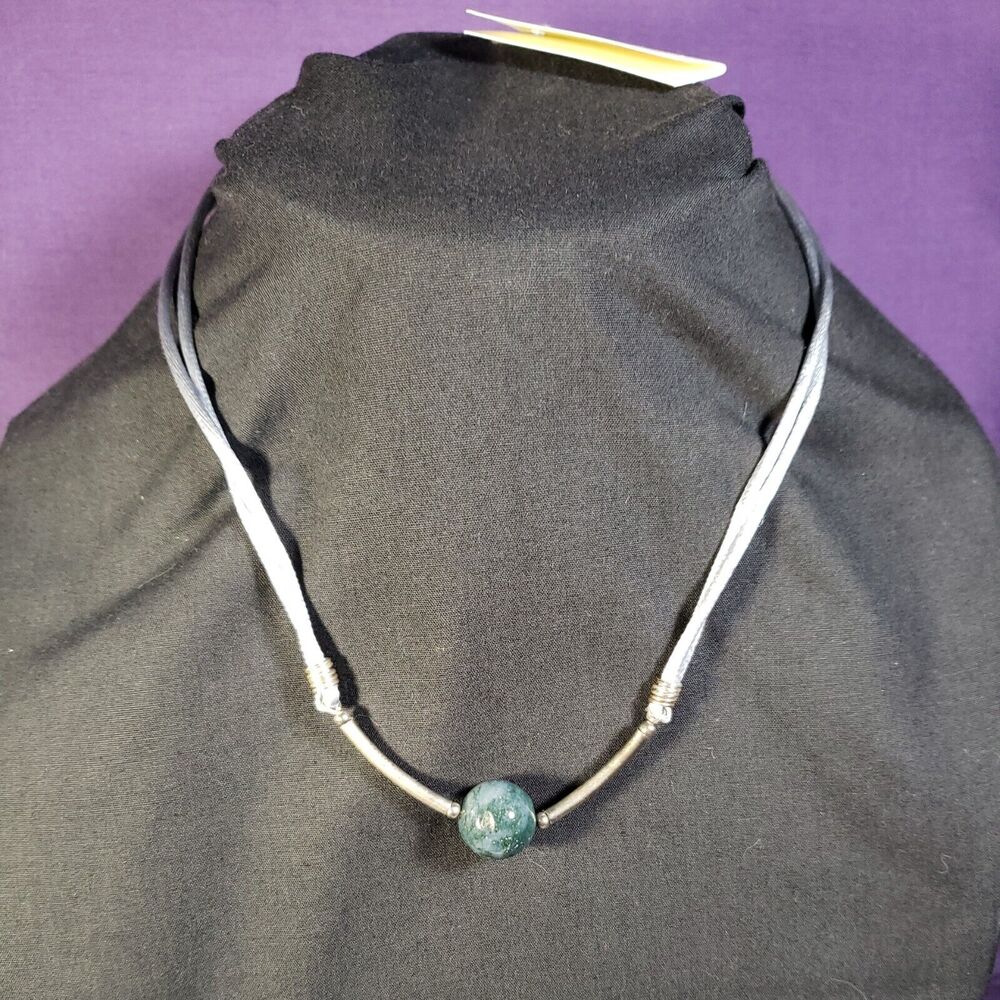 Sassy Stones Necklace, Indian Agate And Silver Plated Metal, Made in USA, NWT